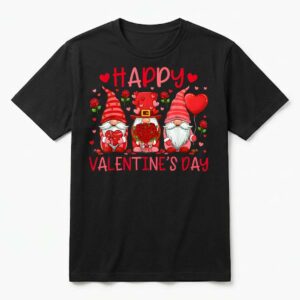 Cute Three Gnomes and Heart Love Happy Valentine's Day T-Shirt