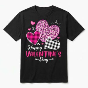 Happy Valentine's Day Leopard and Plaid Hearts T-Shirt