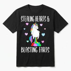 Stealing Hearts Blasting Farts Valentines Day Unicorn Funny T-Shirt